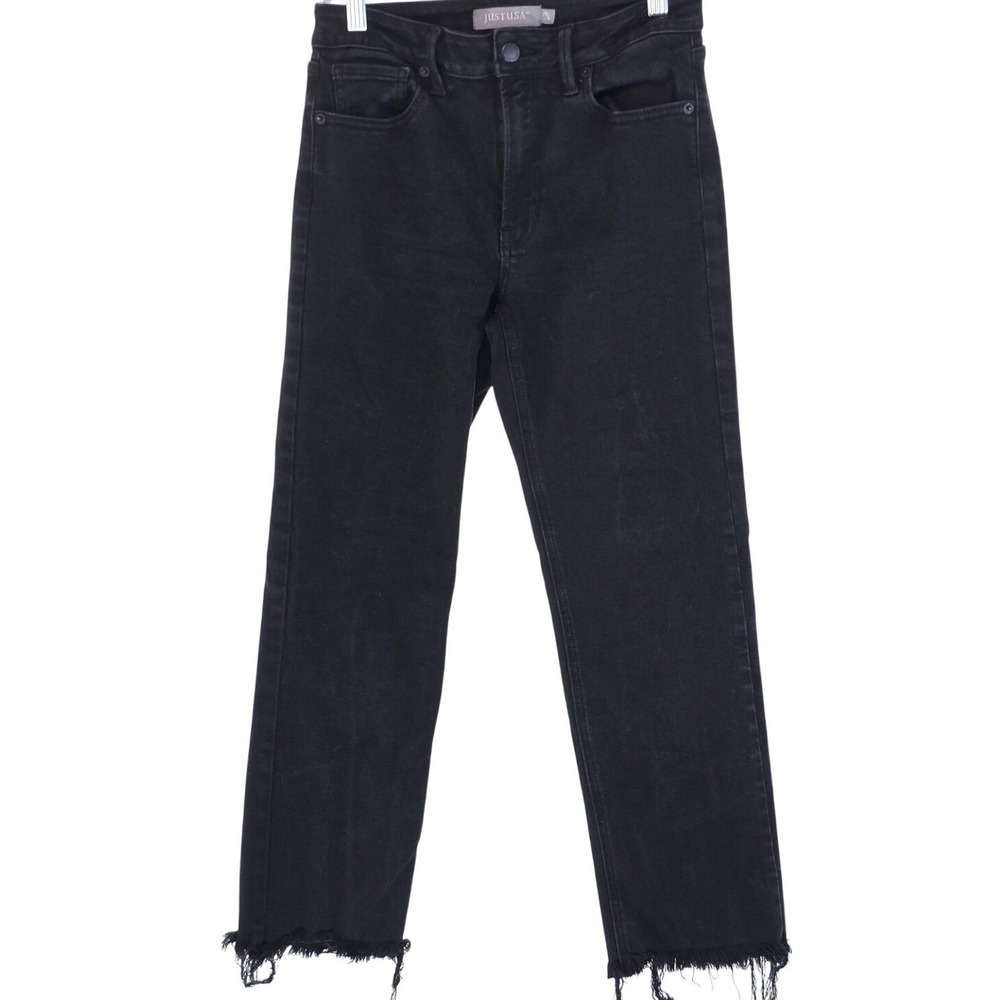 Just USA Jeans Womens 6 Black Charcoal Wash Mid Rise Straight Fringe Crop 28x26